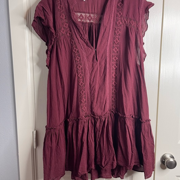 Free People Deep Red Ruffle Tunic - Picture 2 of 3
